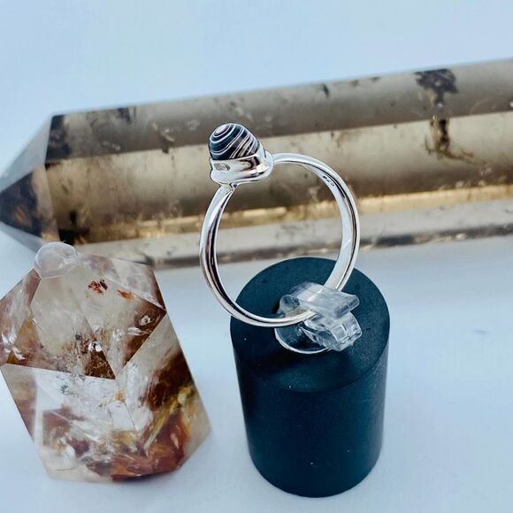 Lab Created Fordite (Detroit Agate Style) Sterling Silver Ring – Size 8 - Picture 5 of 5